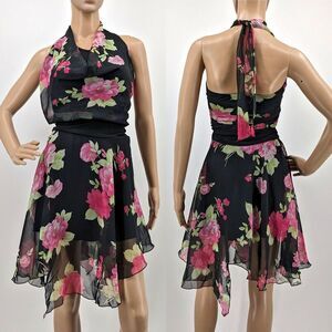 Vintage y2k Speechless Floral Dress Ruffle Chiffon Rose Halter Fairycore Size 9